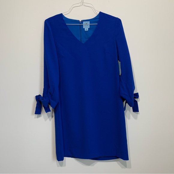 New! $129 CeCe Women's Tie Cuff 3/4-Sleeve V-Neck Shift Dress Blue Size 4 - Picture 4 of 8